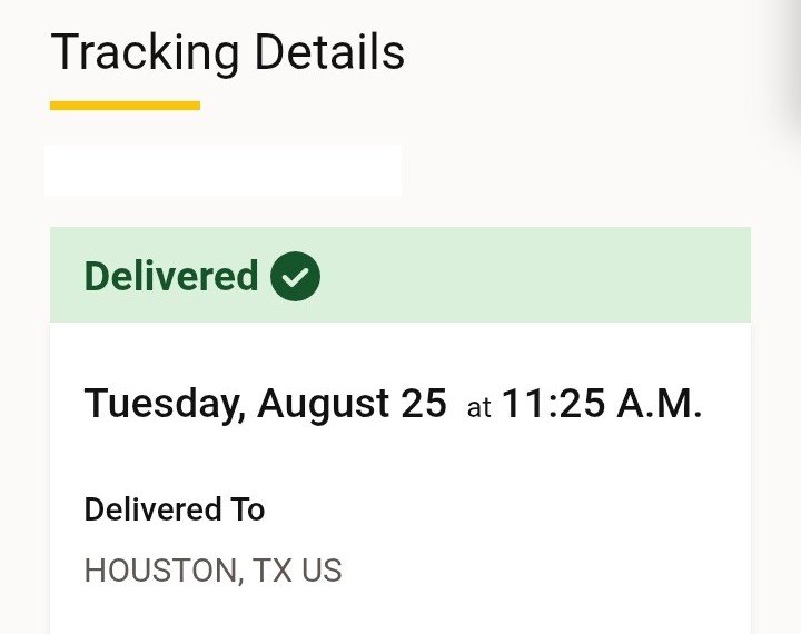 UPS delivery confirmation to Houston, USA